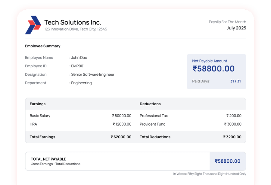 A preview of the payslip generator form on a mobile device.